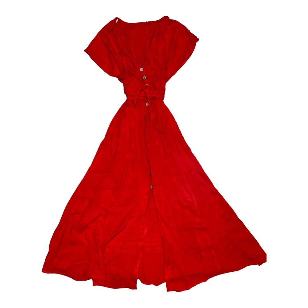 Boutique Red Tie Front and Tie Waist Dress Size Small NWOT